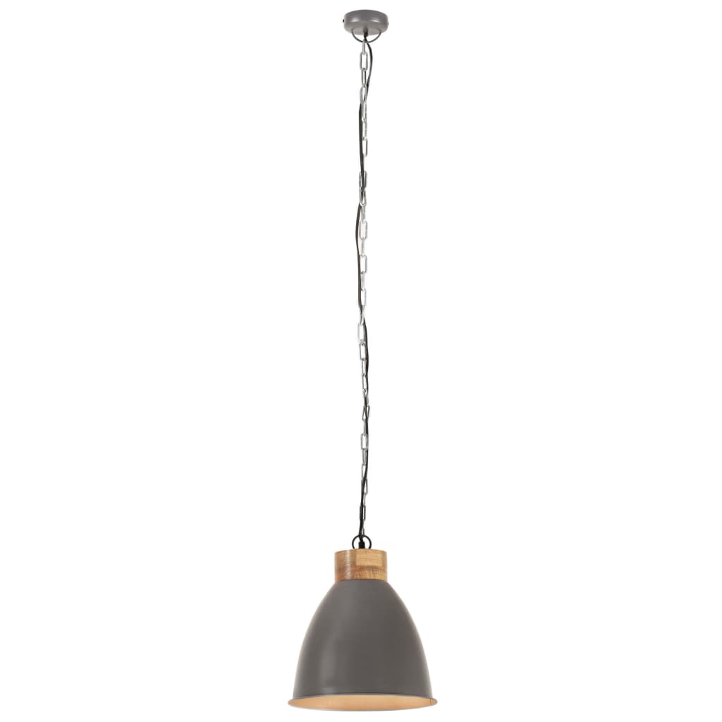 Hanglamp industrieel E27 35 cm ijzer en massief hout grijs