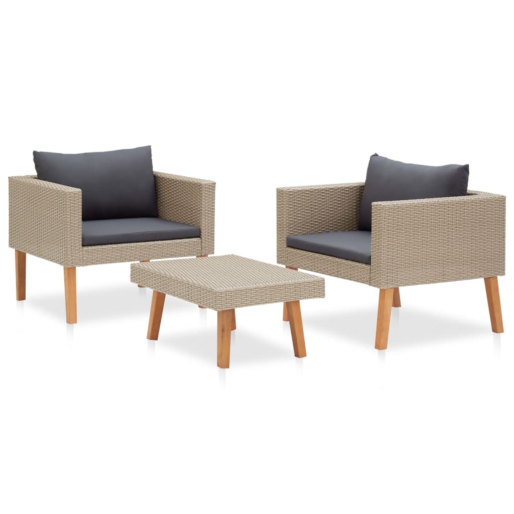 3-delige Loungeset met kussens poly rattan