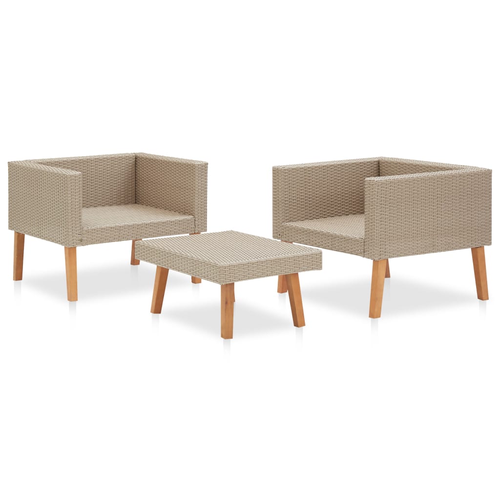 3-delige Loungeset met kussens poly rattan