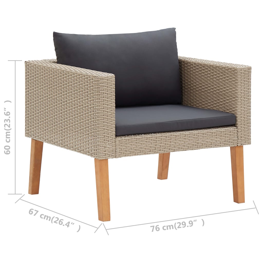 3-delige Loungeset met kussens poly rattan