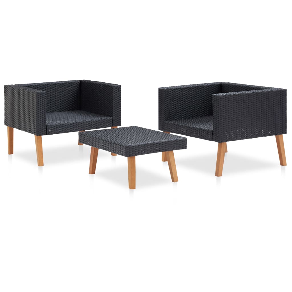 3-delige Loungeset met kussens poly rattan