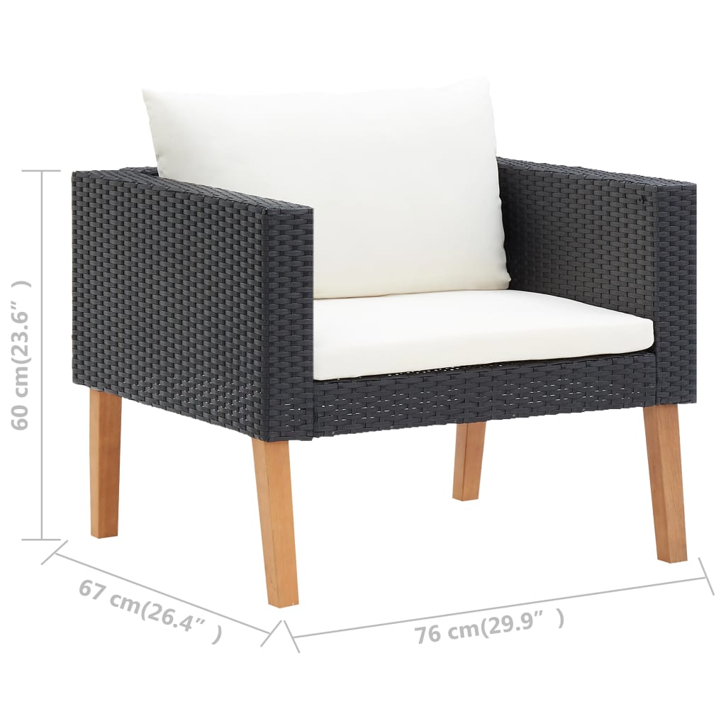 3-delige Loungeset met kussens poly rattan