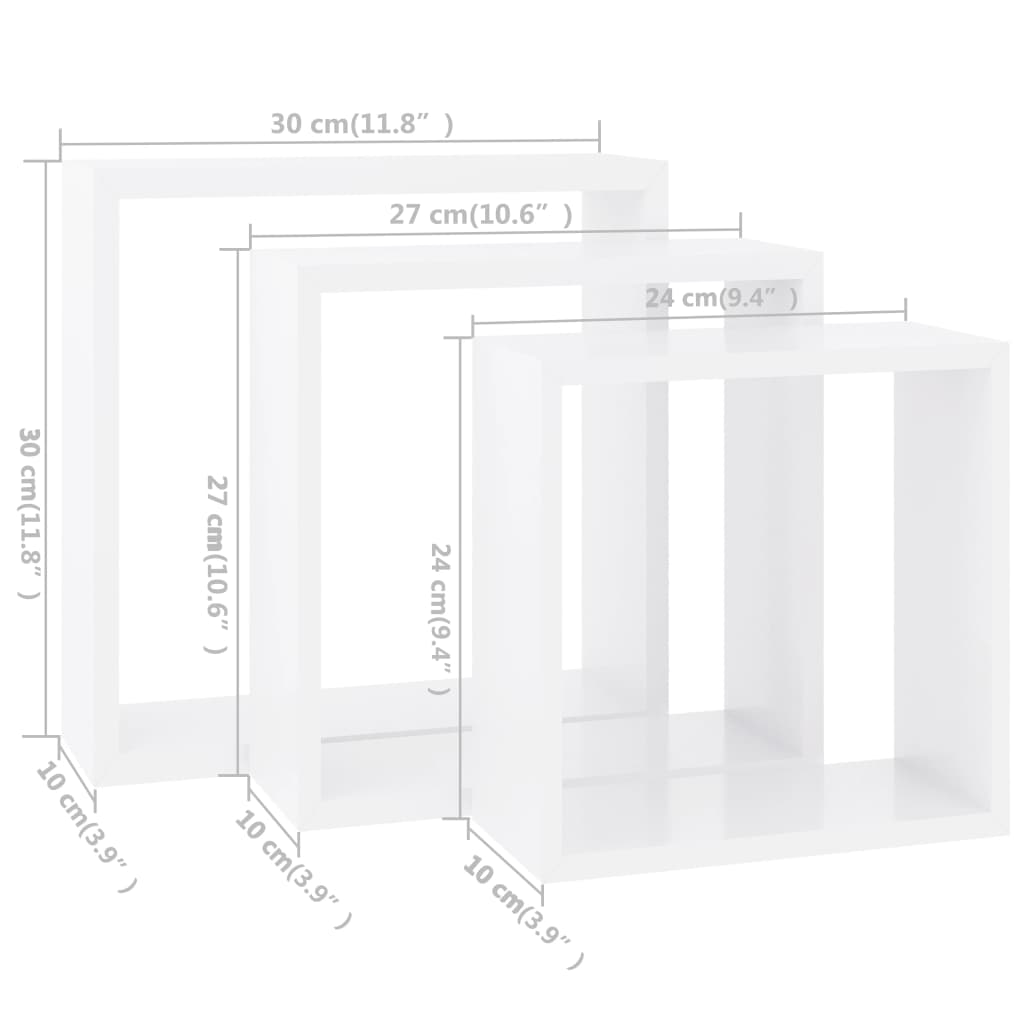 Wandschappen kubus 3 st MDF