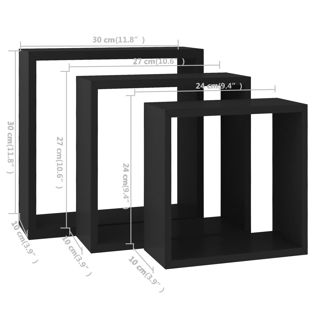 Wandschappen kubus 3 st MDF