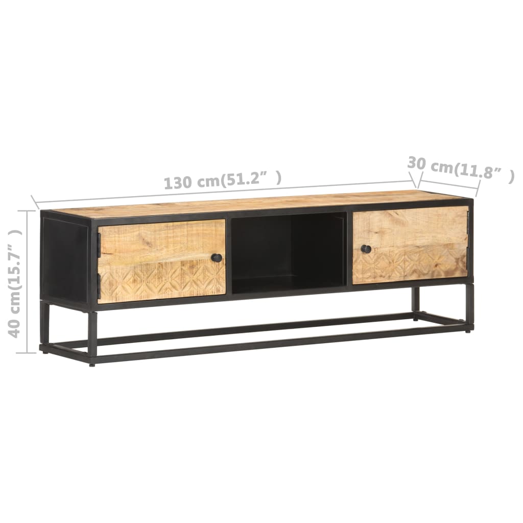 Tv-meubel met bewerkte deur 130x30x40 cm ruw mangohout