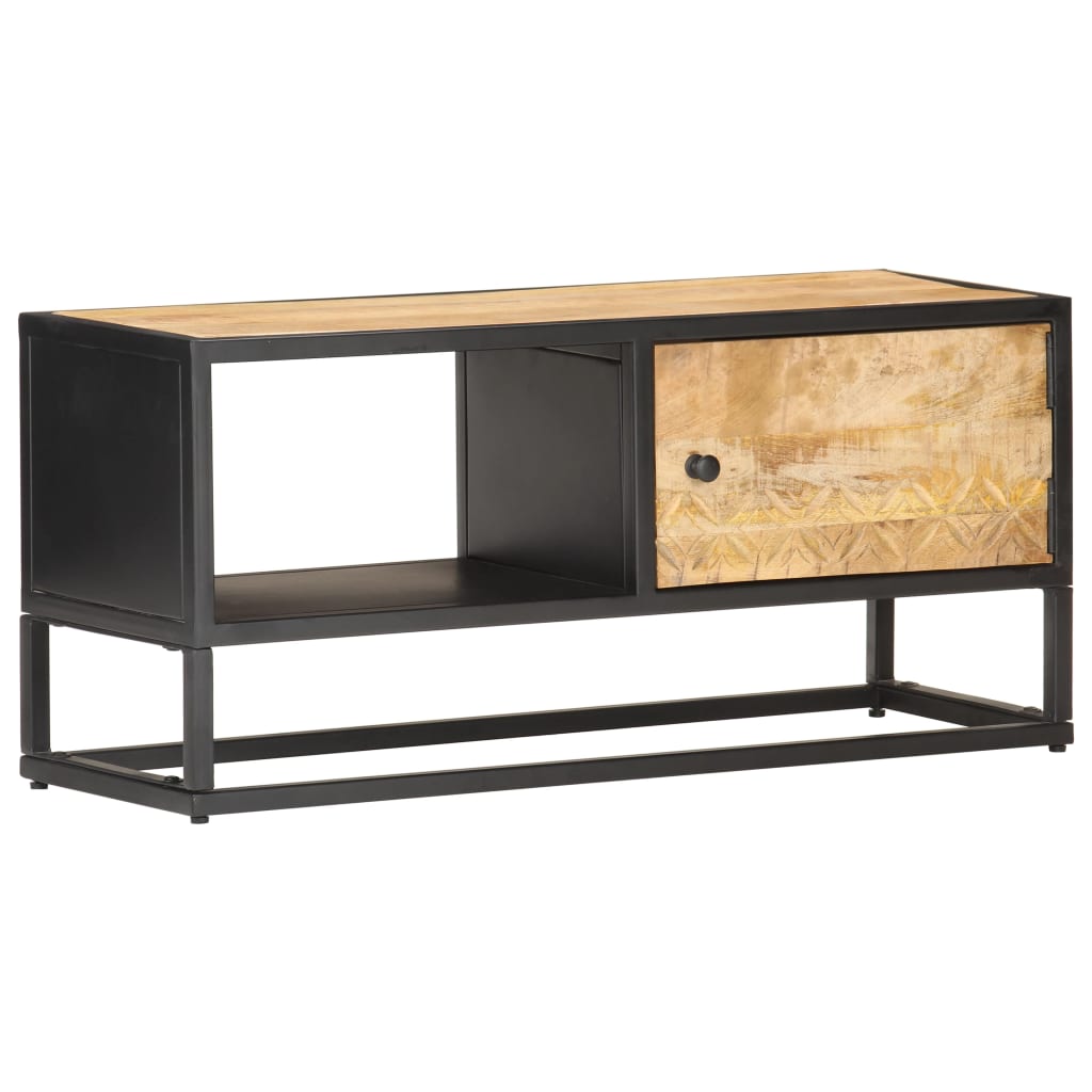 Tv-meubel met bewerkte deur 130x30x40 cm ruw mangohout