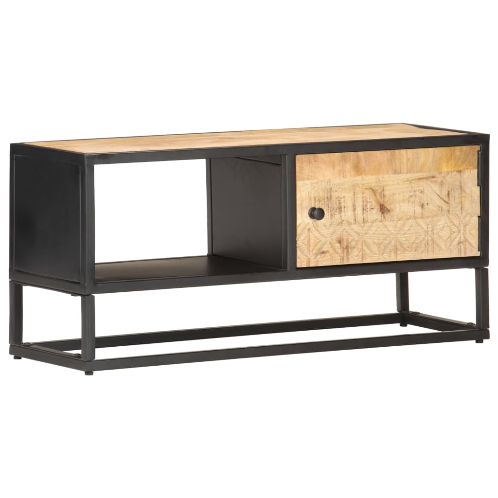 Tv-meubel met bewerkte deur 130x30x40 cm ruw mangohout