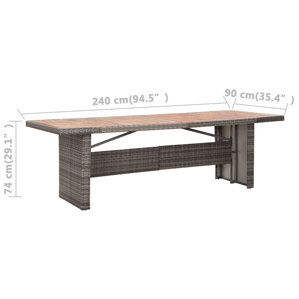 Tuintafel 240x90x74 cm poly rattan glas