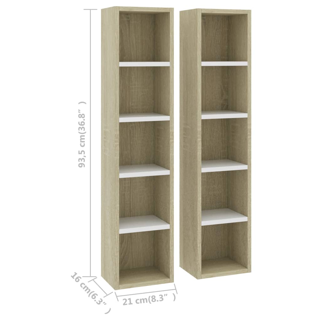 CD-kasten 2 st 21x16x93,5 bewerkt hout bruin eikenkleur