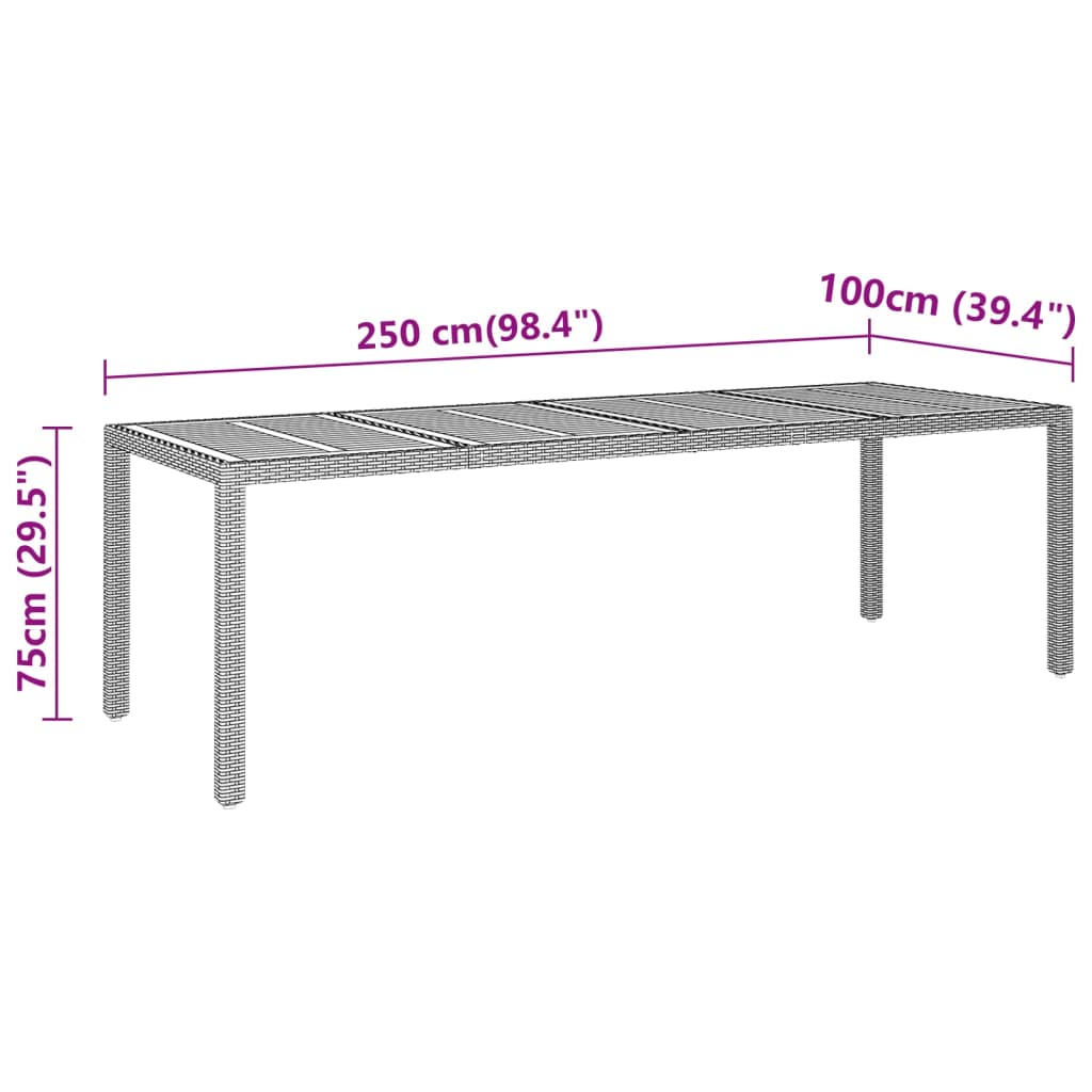 Tuintafel 250x100x75 cm acaciahout en poly rattan