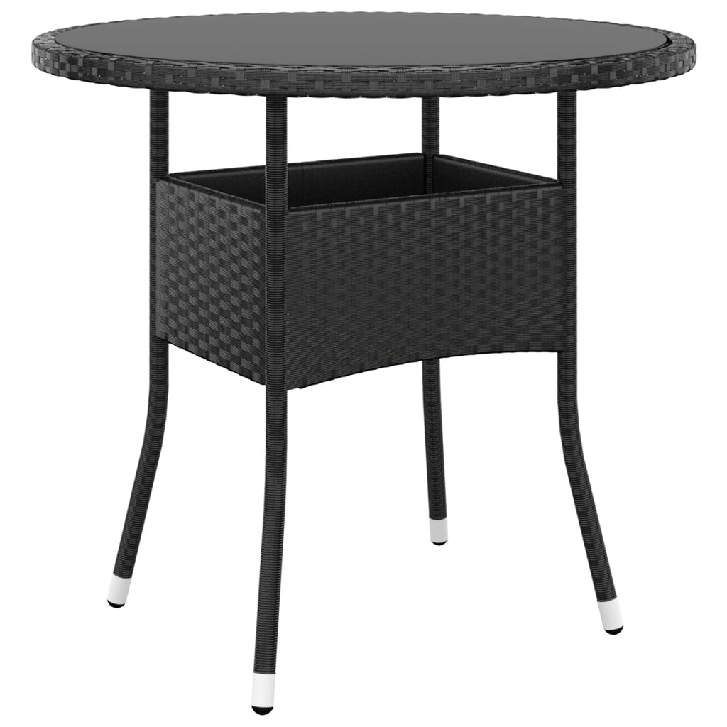 Tuintafel Ø80x75 cm gehard glas en poly rattan