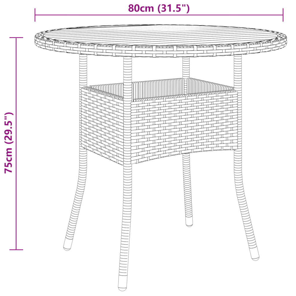 Tuintafel Ø80x75 cm acaciahout en poly rattan