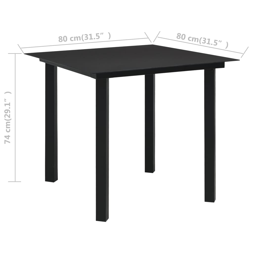 Tuintafel 80x80x74 cm staal en glas zwart