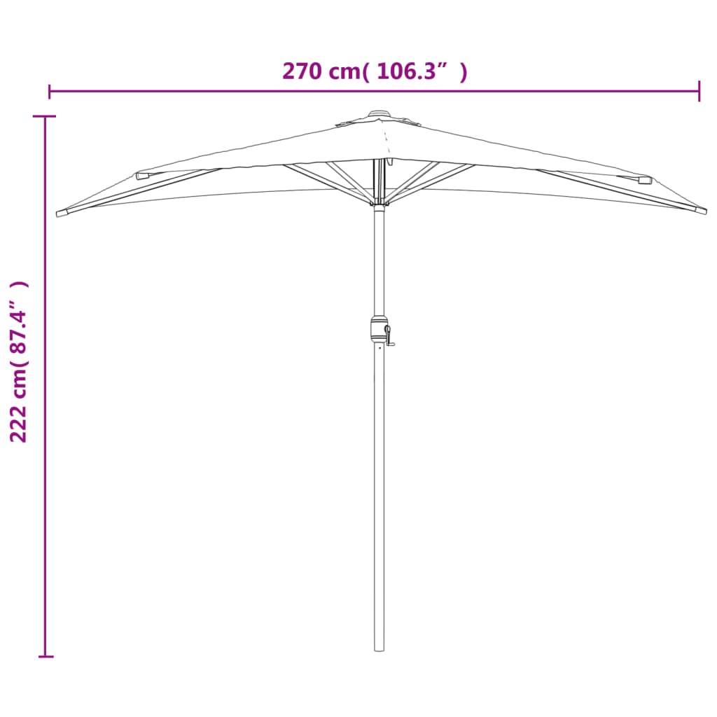 Balkonparasol half met aluminium paal 270x144x222 cm terracotta