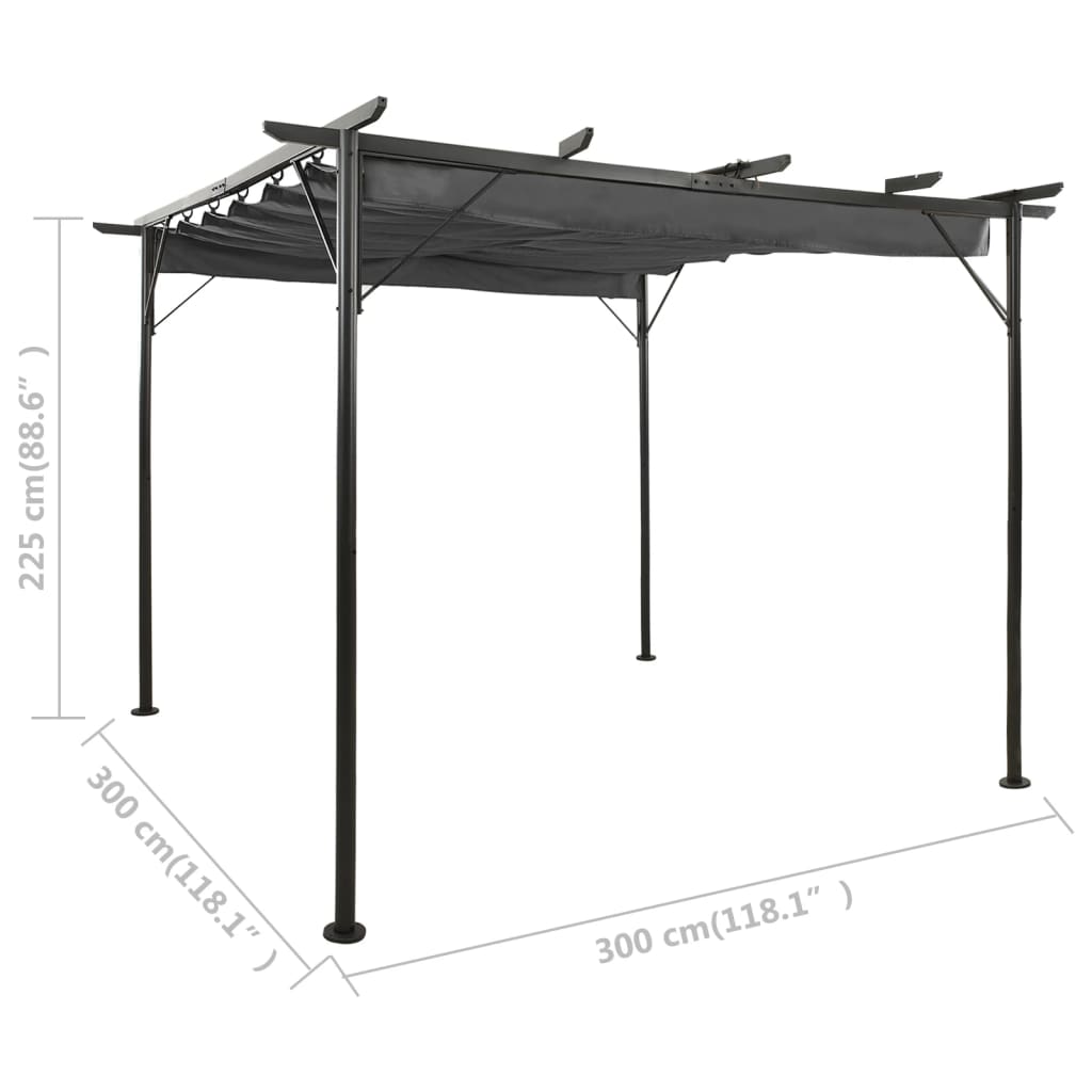 Pergola met uittrekbaar dak 180 g/m² 3x3 m staal antracietkleur