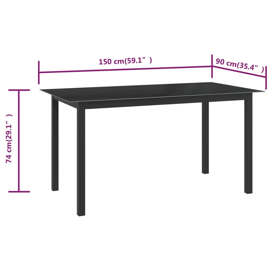 Tuintafel 190x90x74 cm aluminium en glas