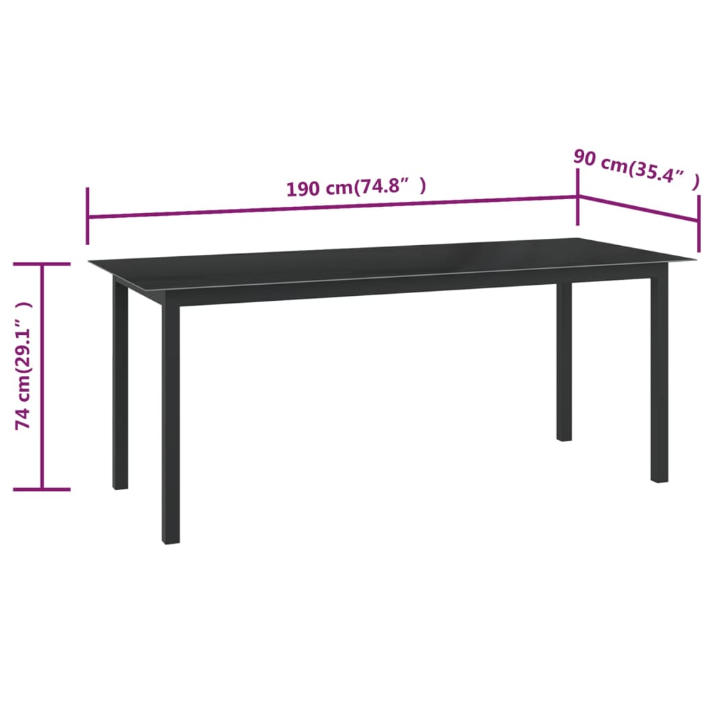 Tuintafel 190x90x74 cm aluminium en glas