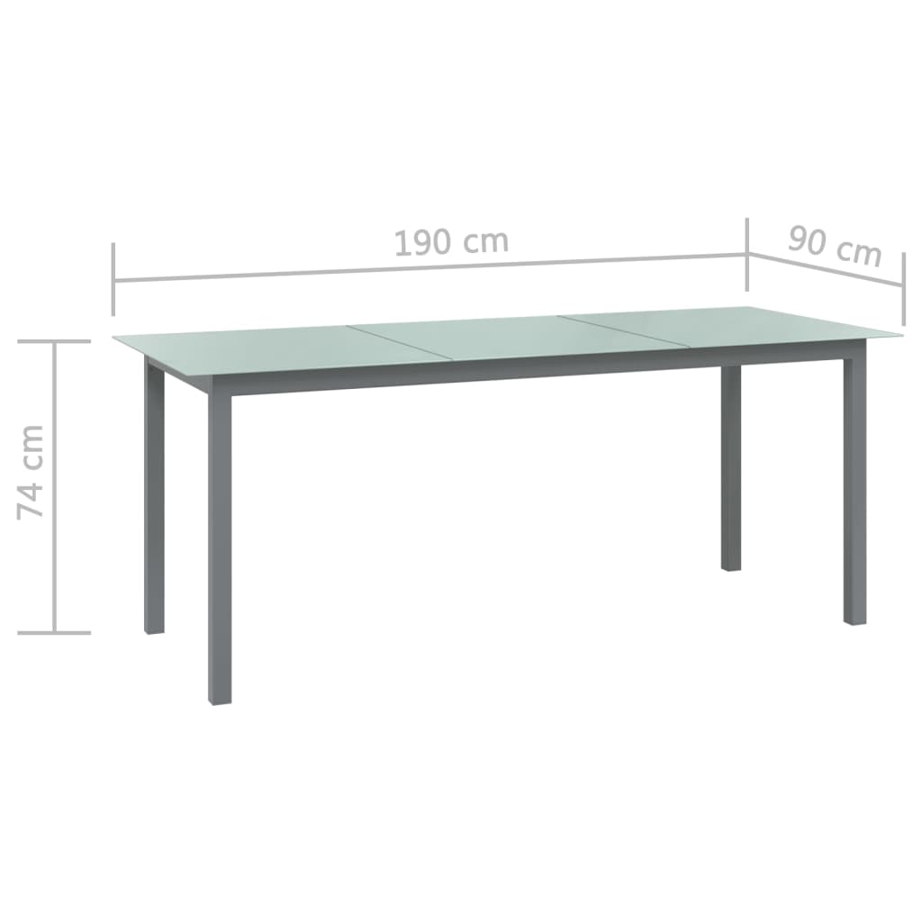 Tuintafel 190x90x74 cm aluminium en glas