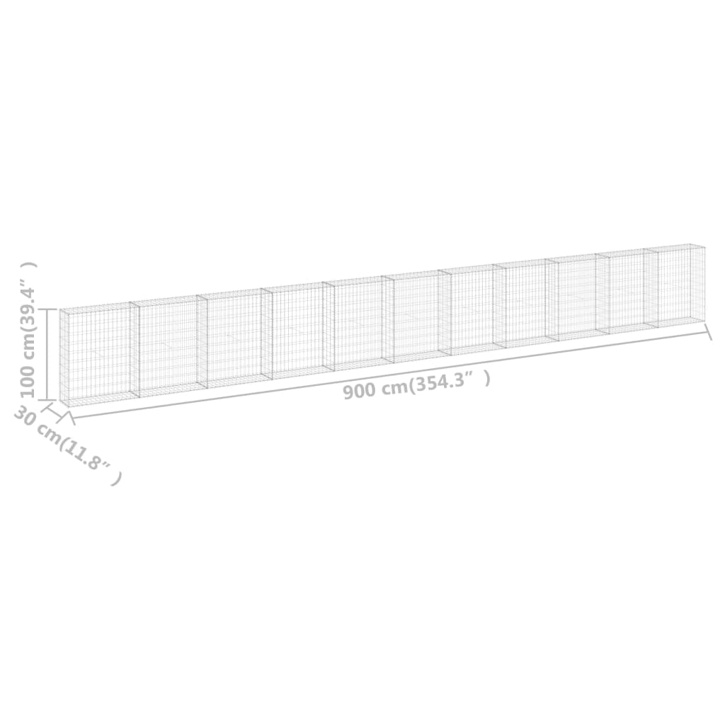 Schanskorfmuur met deksels 900x30x150 cm gegalvaniseerd staal