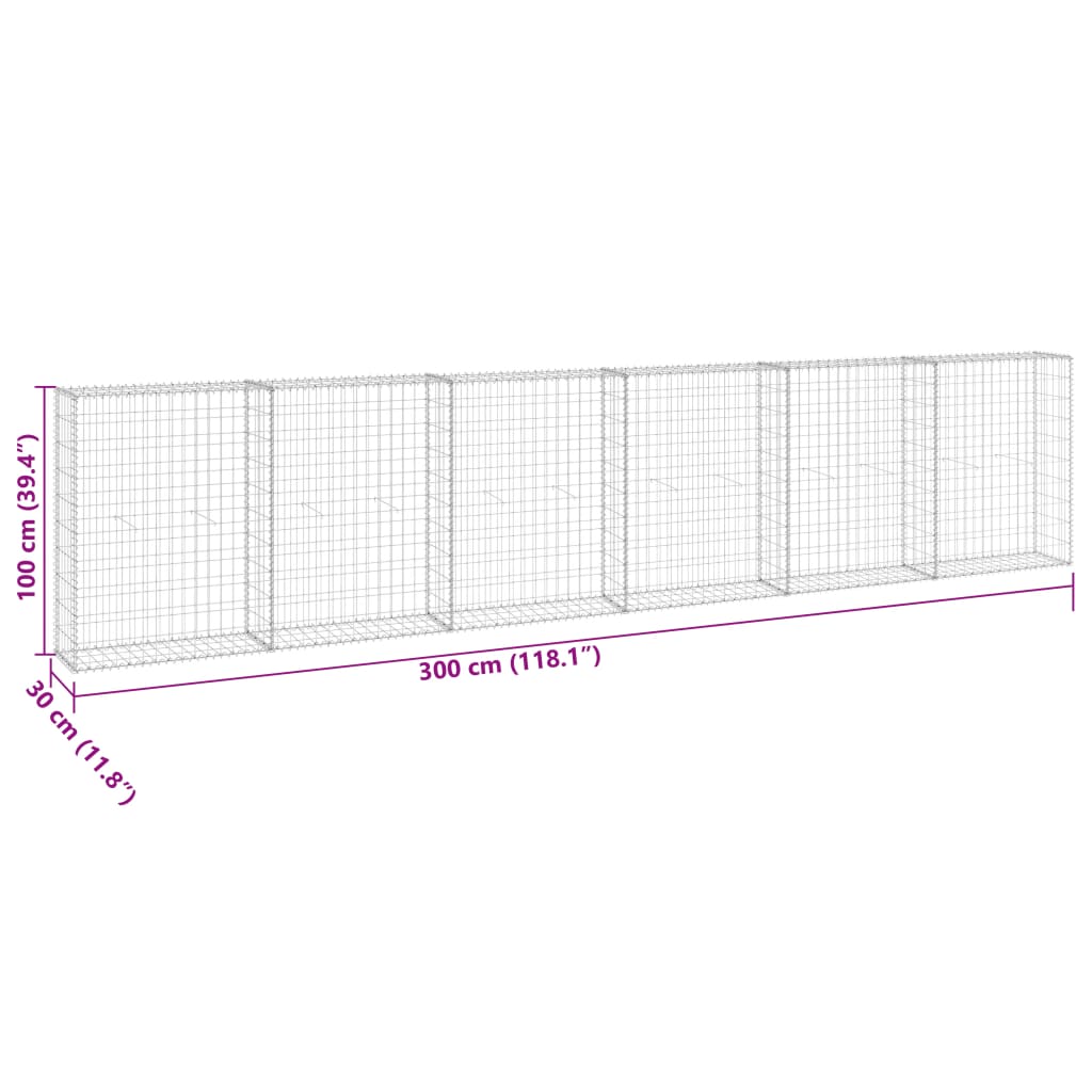 Schanskorfmuur met deksels 150x60x100 cm gegalvaniseerd staal