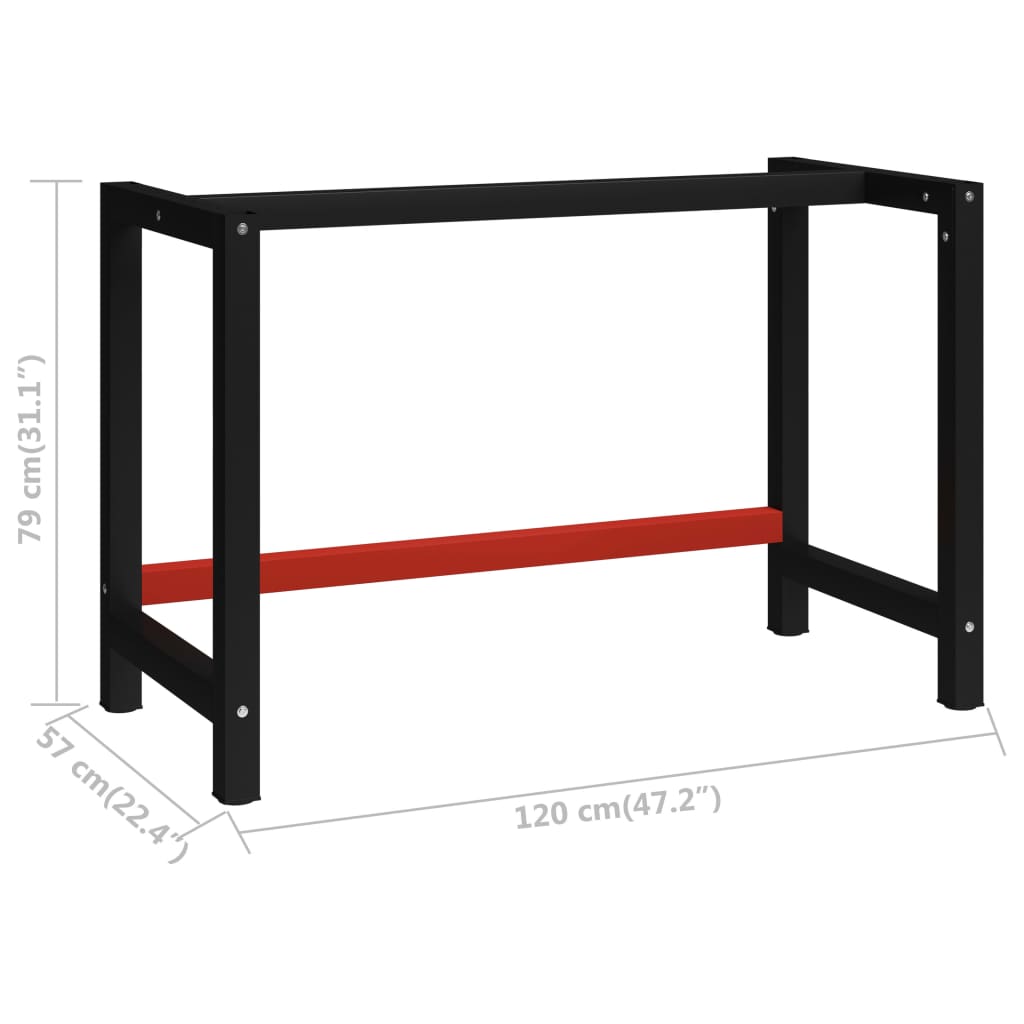 Werkbankframe 210x50x79 cm metaal matzwart en matrood