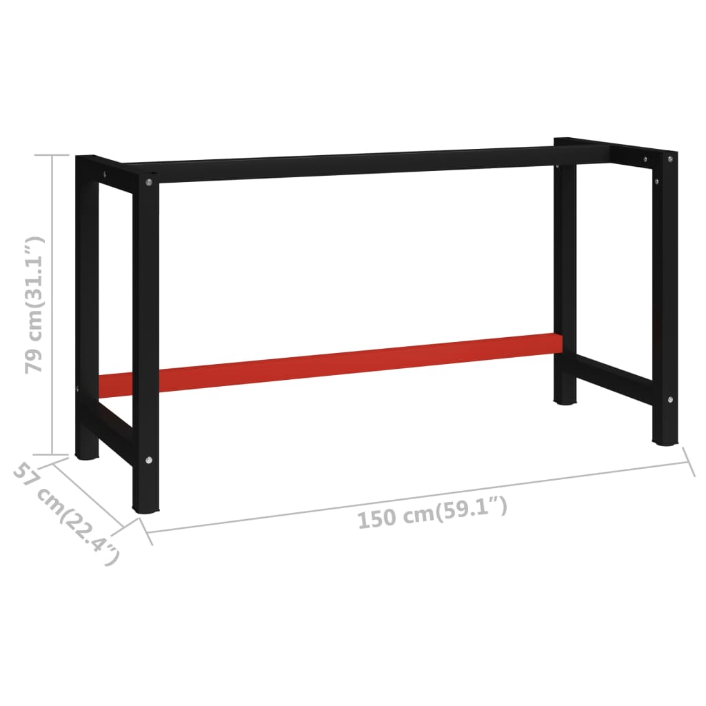 Werkbankframe 80x57x79 cm metaal zwart en rood