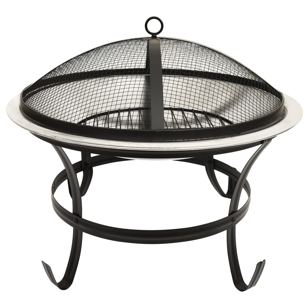 Vuurplaats en barbecue 2-in-1 met pook 56x56x49 cm rvs