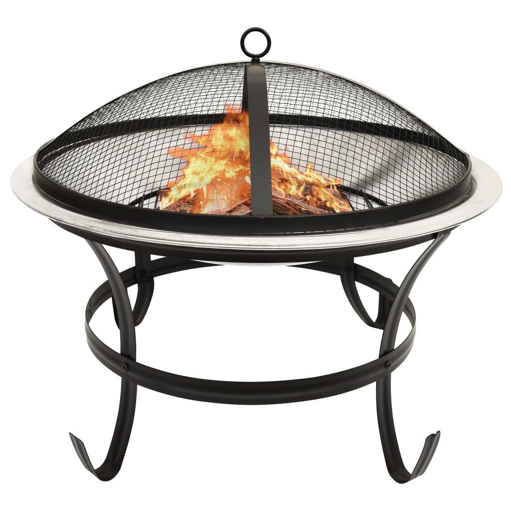 Vuurplaats en barbecue 2-in-1 met pook 56x56x49 cm rvs