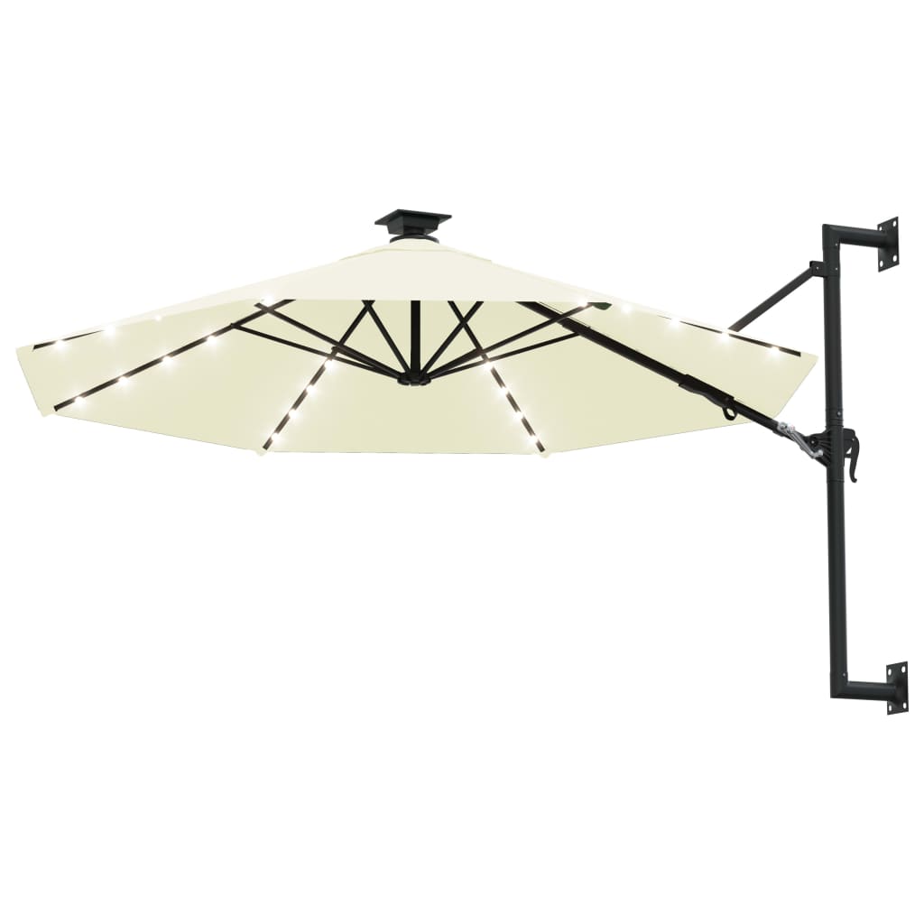 Wandparasol met LED's en metalen paal 300 cm zandkleurig