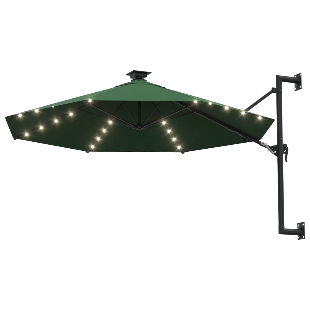 Wandparasol met LED's en metalen paal 300 cm zandkleurig