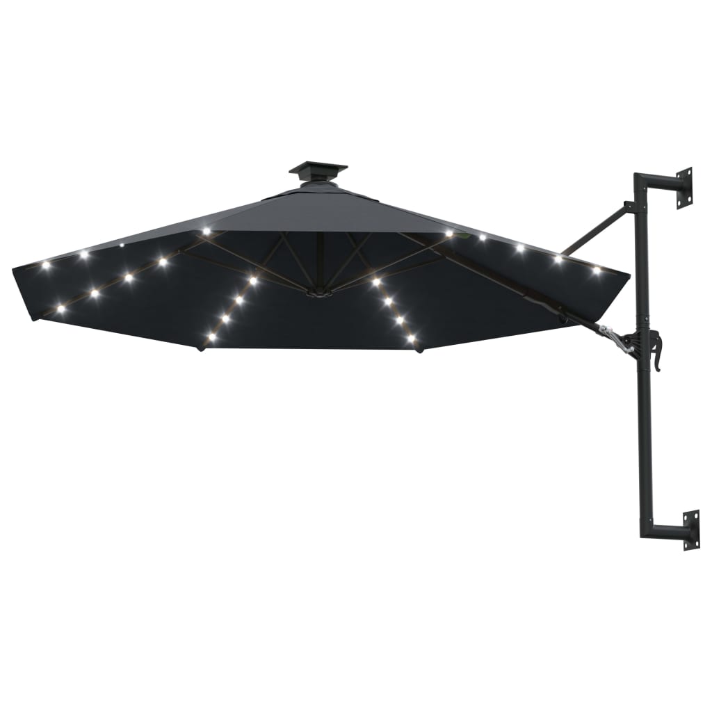 Wandparasol met LED's en metalen paal 300 cm zandkleurig