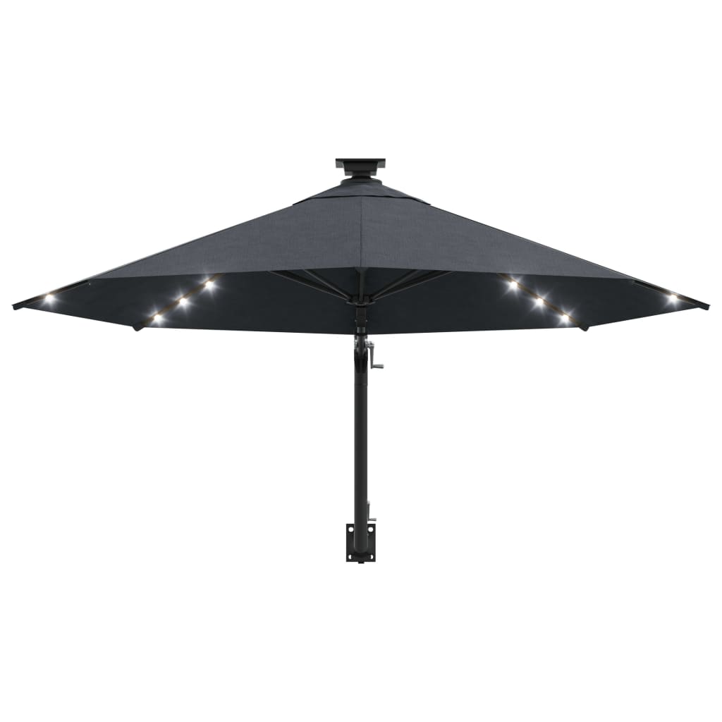 Wandparasol met LED's en metalen paal 300 cm zandkleurig