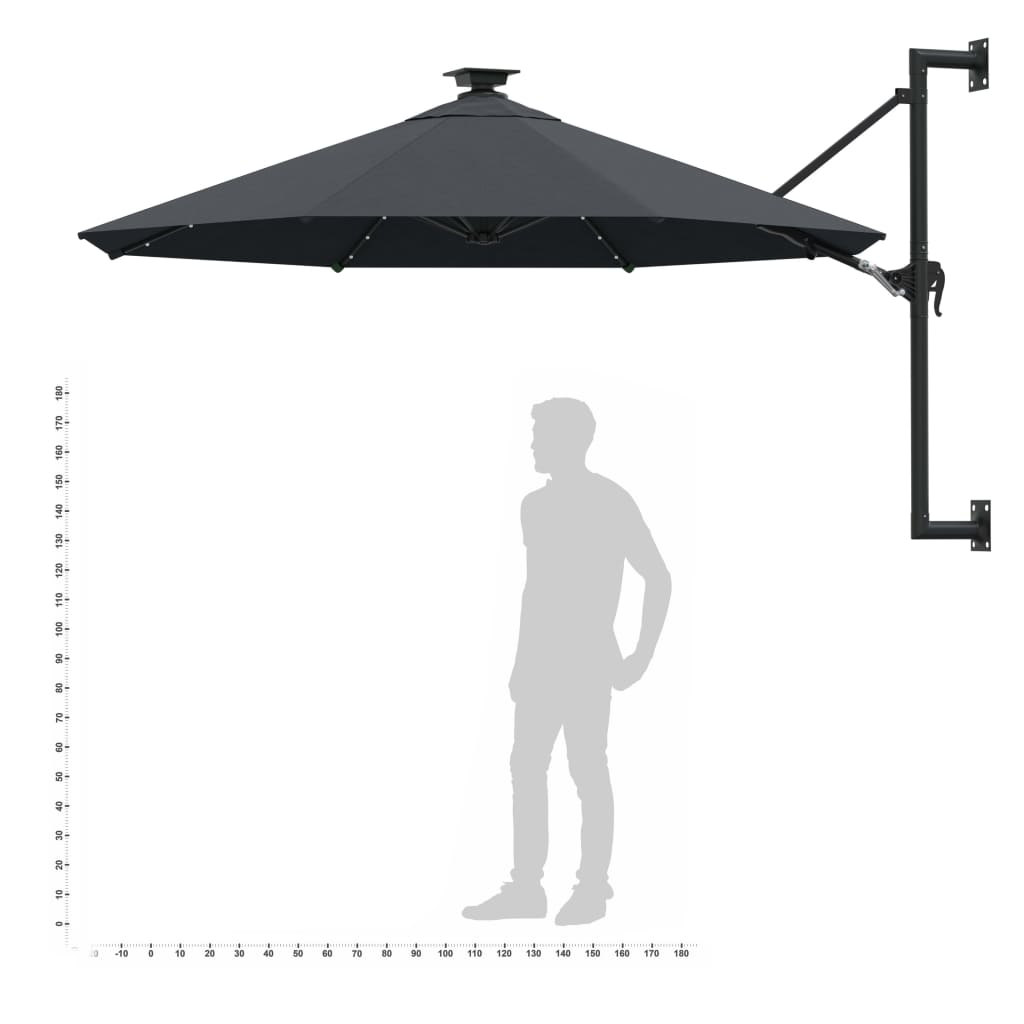 Wandparasol met LED's en metalen paal 300 cm zandkleurig