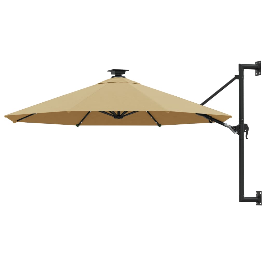 Wandparasol met LED's en metalen paal 300 cm zandkleurig