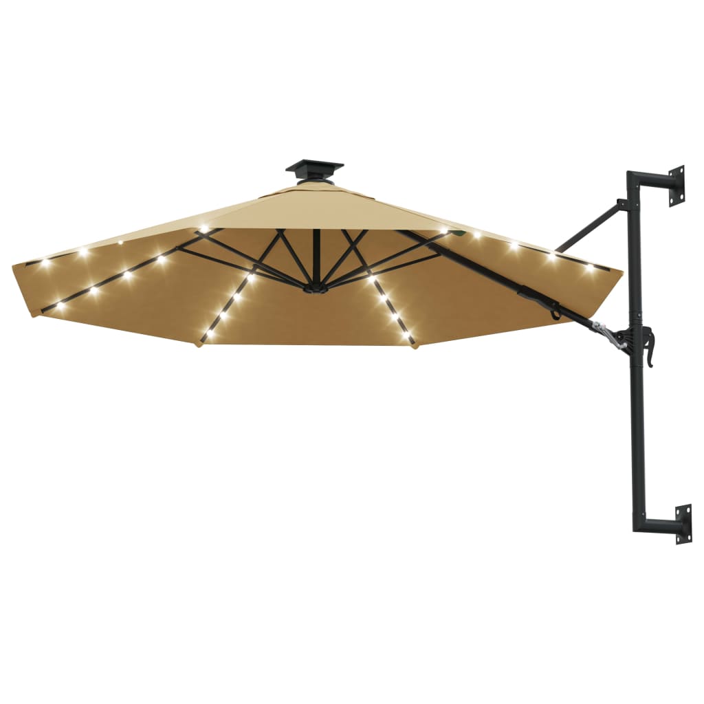 Wandparasol met LED's en metalen paal 300 cm zandkleurig