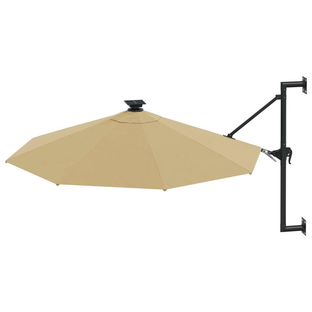 Wandparasol met LED's en metalen paal 300 cm zandkleurig