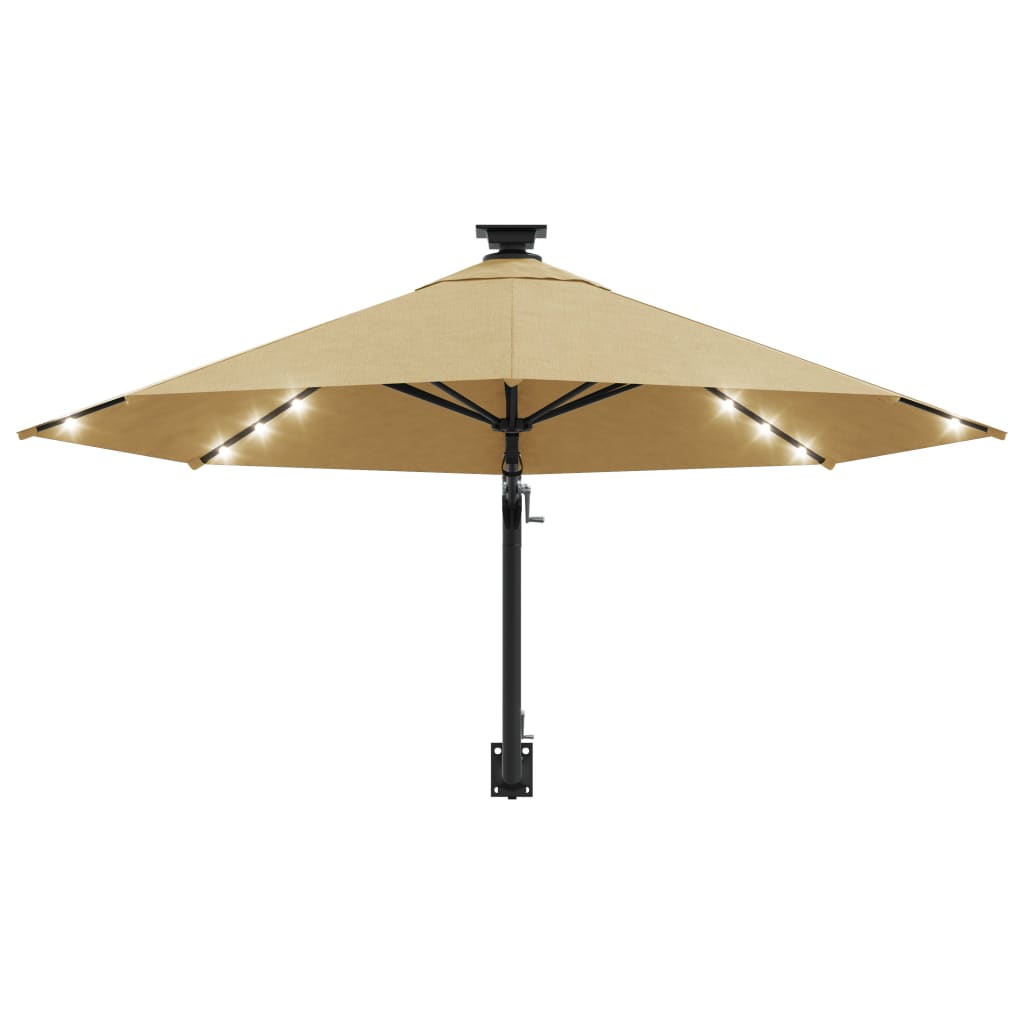 Wandparasol met LED's en metalen paal 300 cm zandkleurig