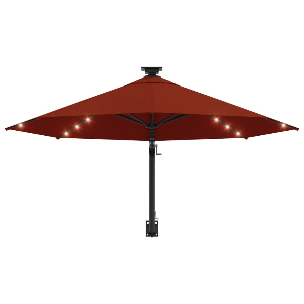 Wandparasol met LED's en metalen paal 300 cm zandkleurig