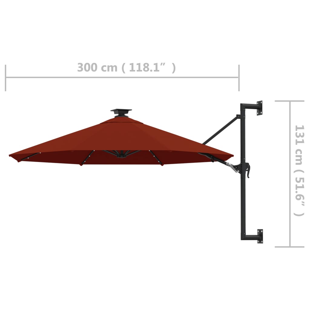 Wandparasol met LED's en metalen paal 300 cm zandkleurig