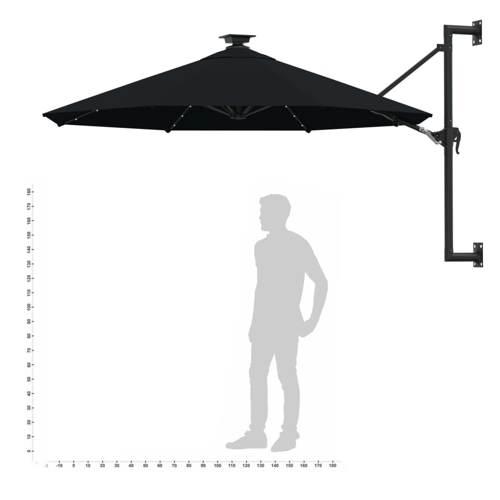 Wandparasol met LED's en metalen paal 300 cm zandkleurig