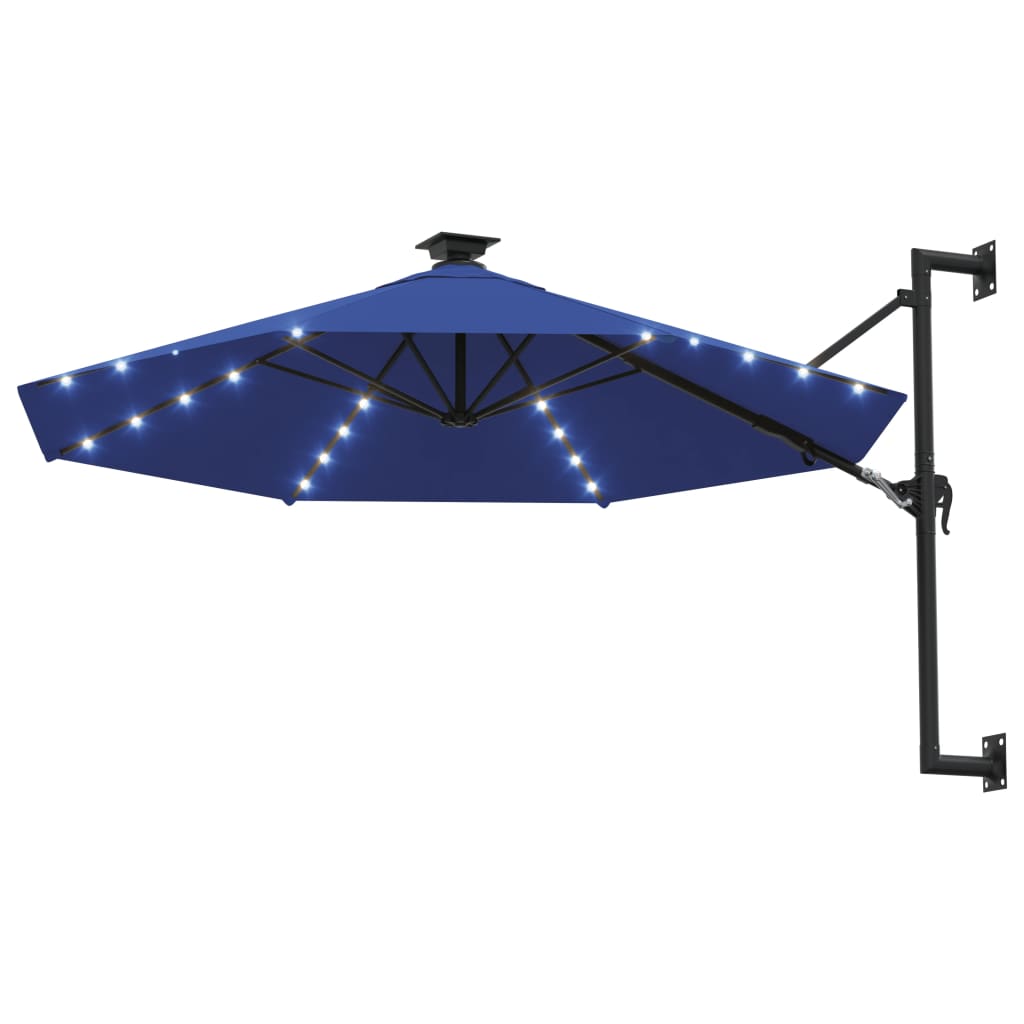 Wandparasol met LED's en metalen paal 300 cm zandkleurig