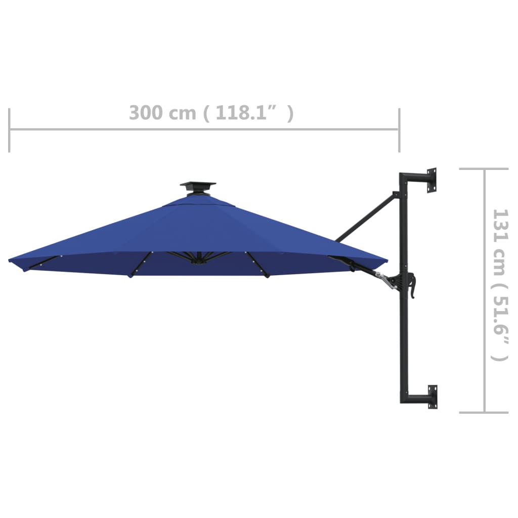 Wandparasol met LED's en metalen paal 300 cm zandkleurig