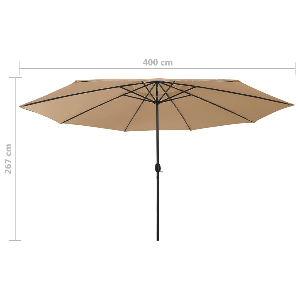 Parasol met LED-verlichting en metalen paal 400 cm azuurblauw