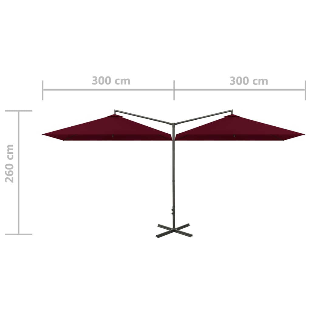 Parasol dubbel met stalen paal 600x300 cm azuurblauw