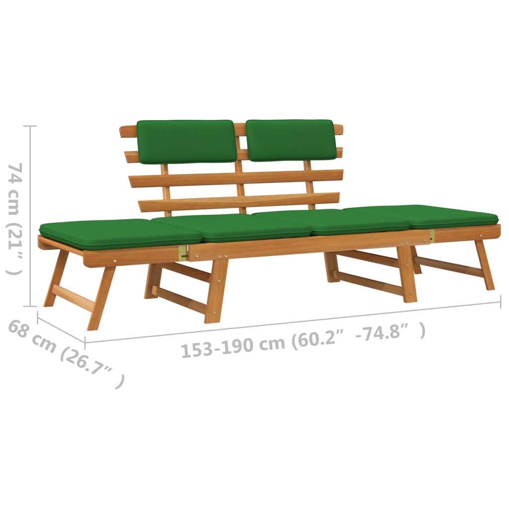 Tuinbank met kussens 2-in-1 190 cm massief acaciahout