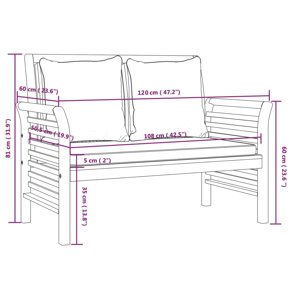 2-delige Loungeset met donkergrijze kussens massief hout