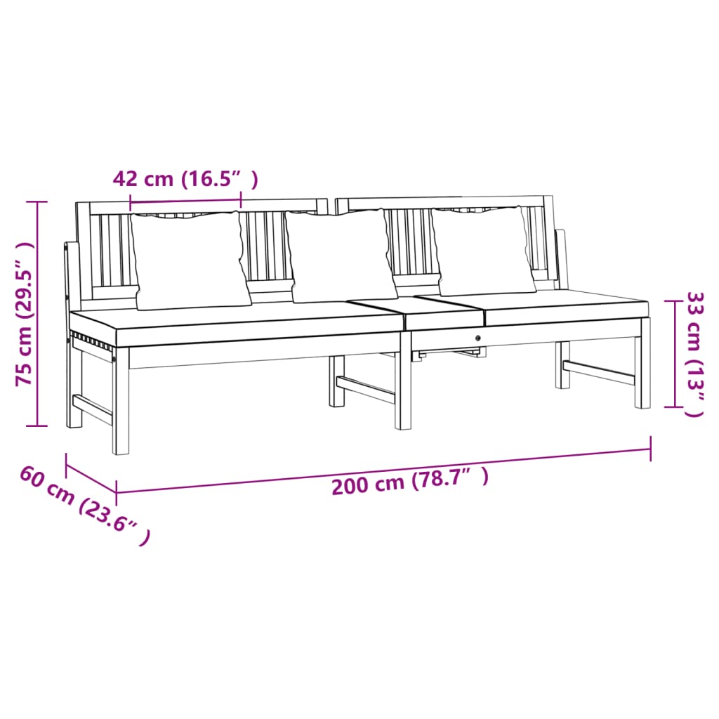 vidaxL Dagbed met crèmekleurig kussen 200x60x75 cm massief acaciahout