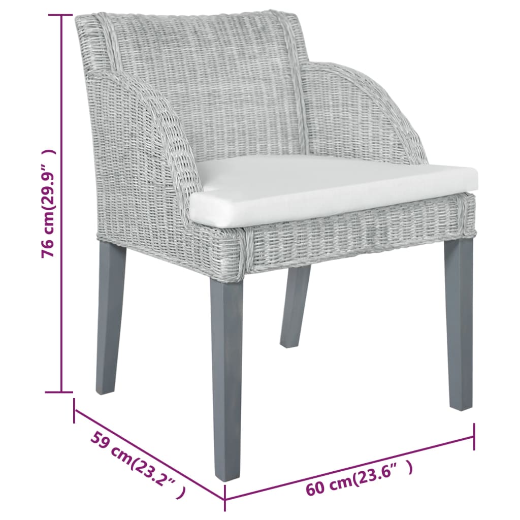 Eetkamerstoelen 2 st met kussens natuurlijk rattan