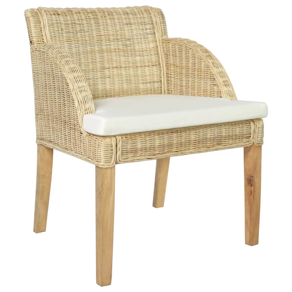 Eetkamerstoelen 2 st met kussens natuurlijk rattan