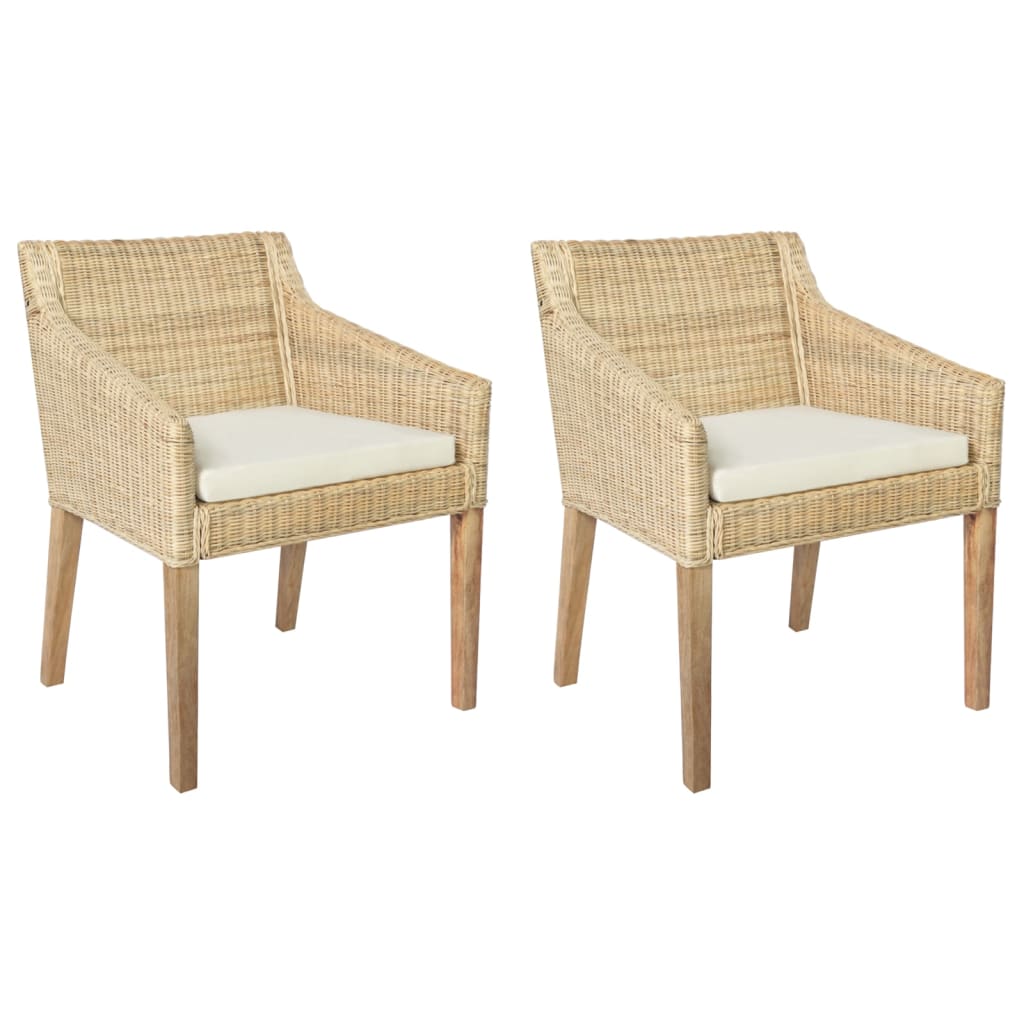 Eetkamerstoelen 2 st met kussens natuurlijk rattan grijs